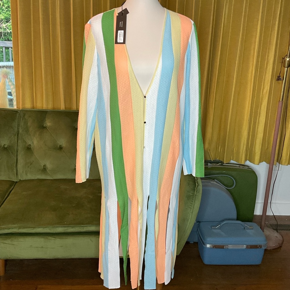 Misook Heritage Intarsia Fringe Knit Jacket Sz Med